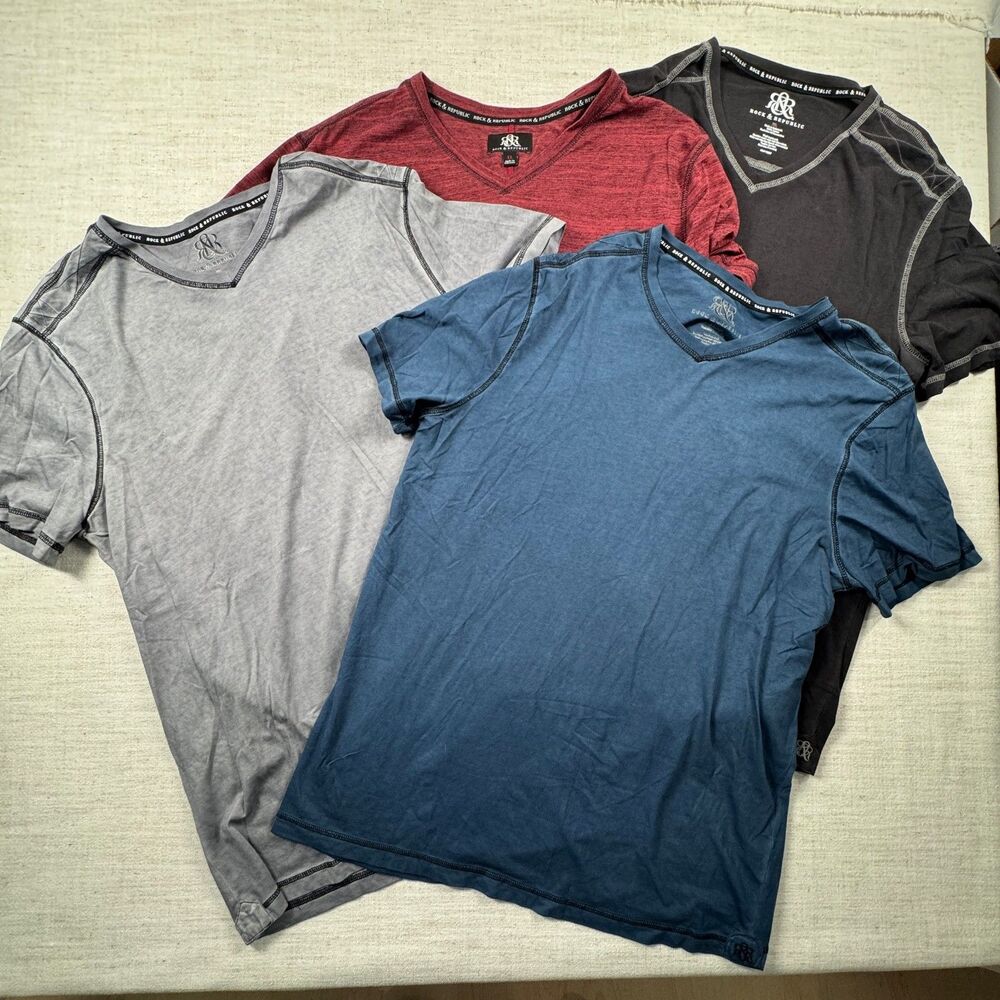 Lot of 4 T-Shirts Rock & Republic Black Gray Red Blue 3 Same Styles Y2K READ